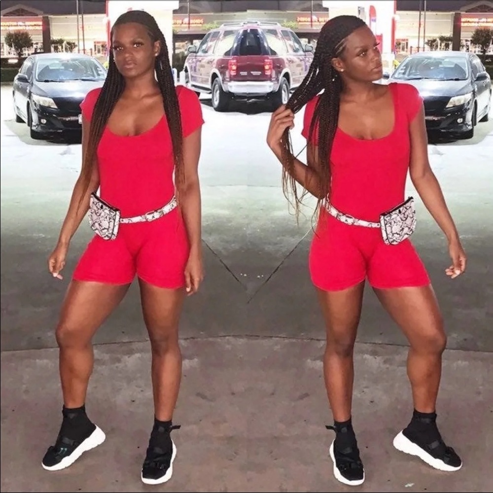 Red 1 Piece Short Romper/ Jumpsuit